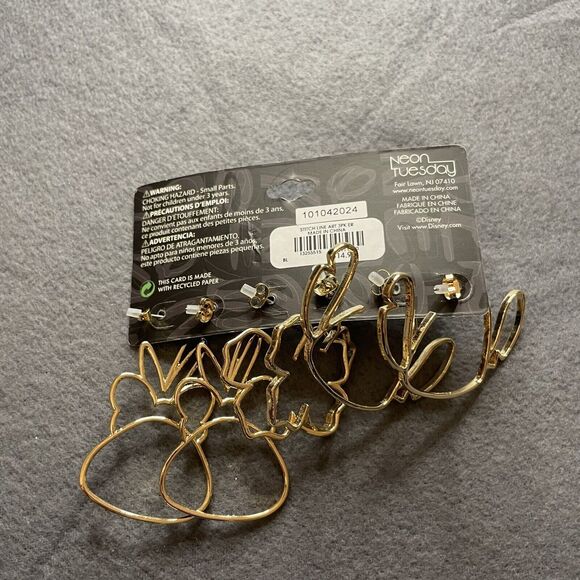 Disney Stitch Scrump Hoop Flower Earrings Set of 3 Lilo Brand New - Picture 2 of 3